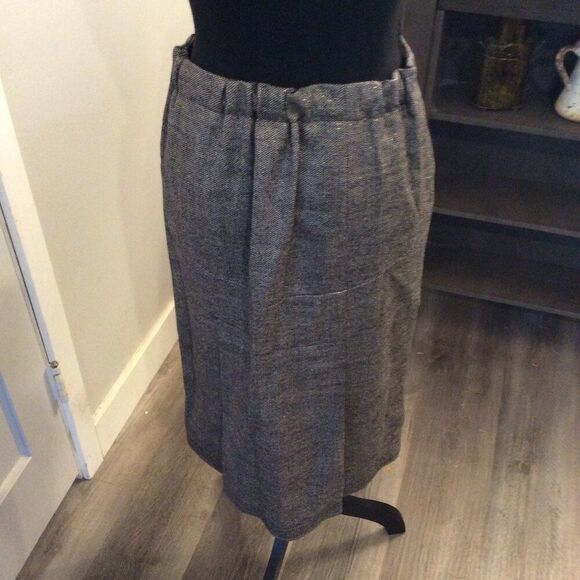 Virgin Wool Silk Pencil Skirt VNC Italy Made Cadean Size Medium M Gold Fiber - Picture 3 of 5